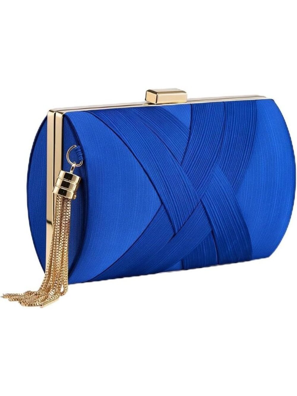 Women's Blue Silk Satin Clutch Purse Pearl Tassel With Chain Evening Bag